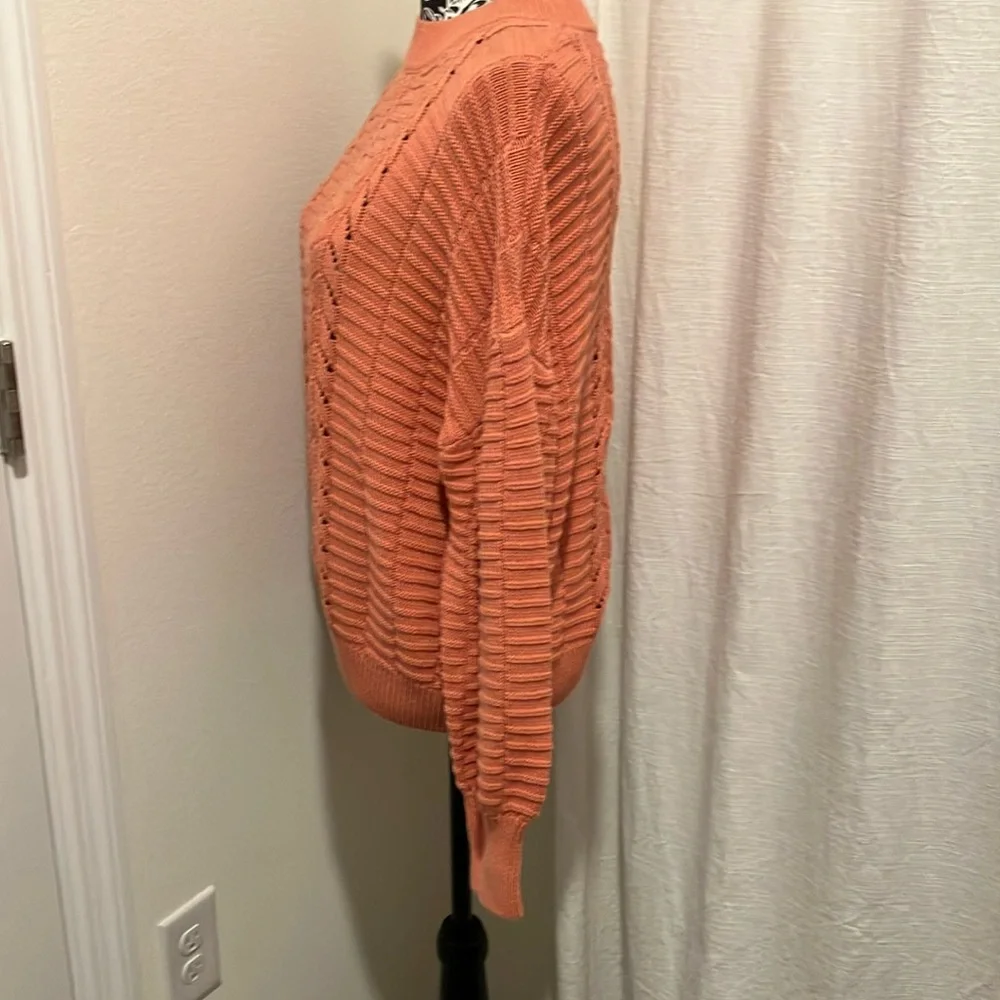 Marc New York Burnt Orange Cotton Crew Neck Sweater with Cable Knit - Picture 3 of 5